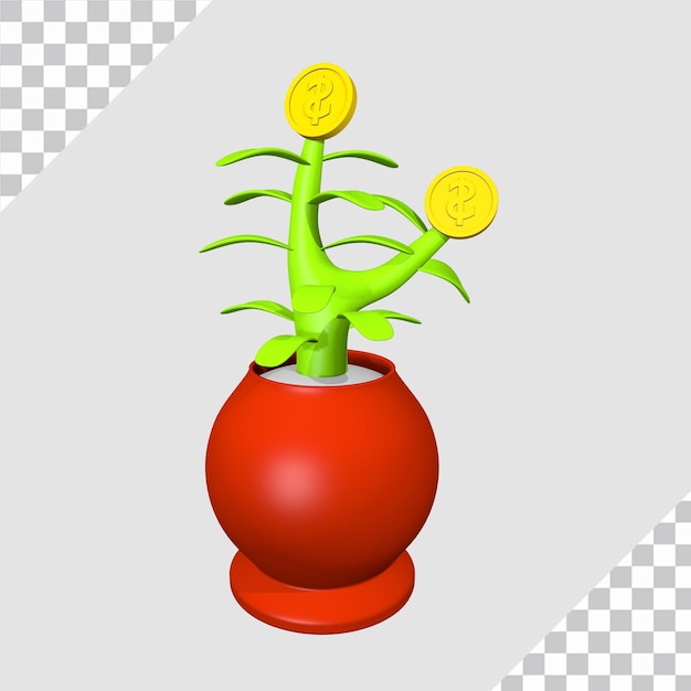 Objeto planta moeda em vaso 3d