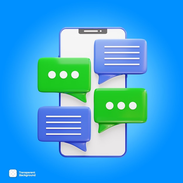 Objeto psd 3d de mensajes o notificaciones en el smartphone