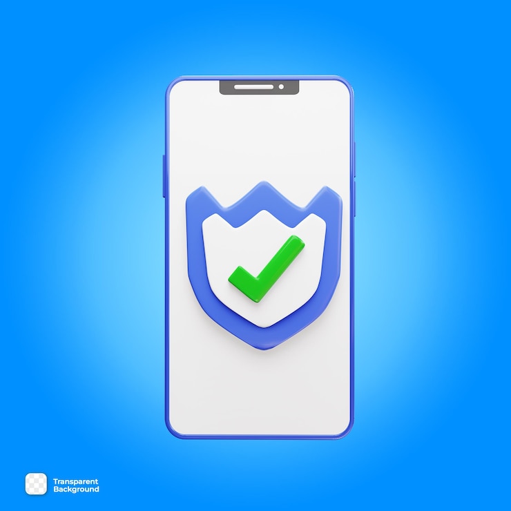 PSD objeto psd 3d de protección de seguridad con una lista de verificación en el teléfono inteligente