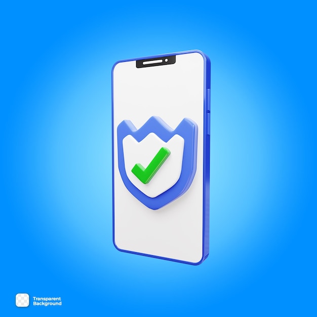 PSD objeto psd 3d de protección de seguridad con una lista de verificación en el teléfono inteligente