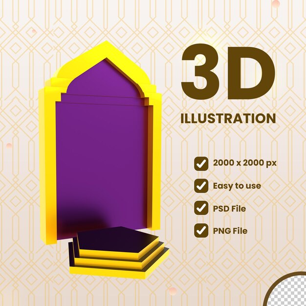 Objeto de puerta de podio de ramadán de ilustración 3d PSD Premium