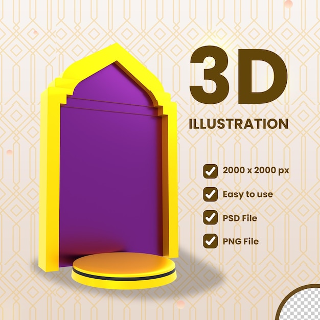 Objeto de puerta de podio de ramadán de ilustración 3d psd premium