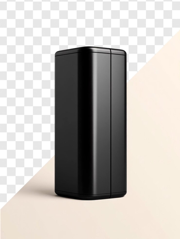 PSD objeto rectangular negro con bordes redondeados sobre un fondo beige
