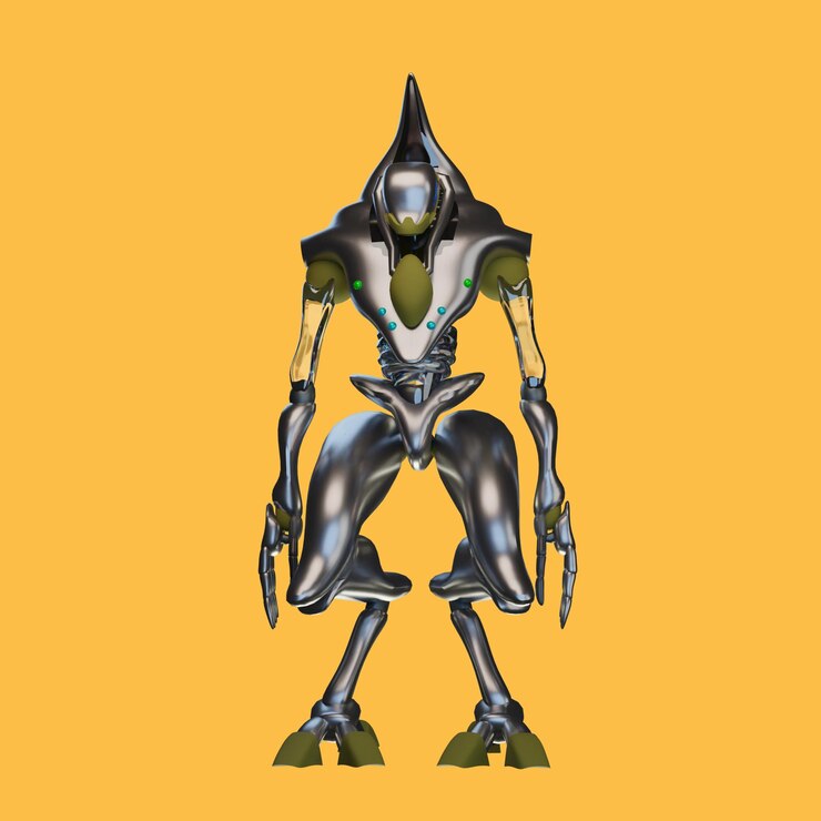 PSD objeto de renderización 3d no humano de metal y vidrio