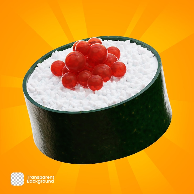 PSD objeto de renderizado 3d pescado japonés huevos sushi png transparente psd premium psd premium