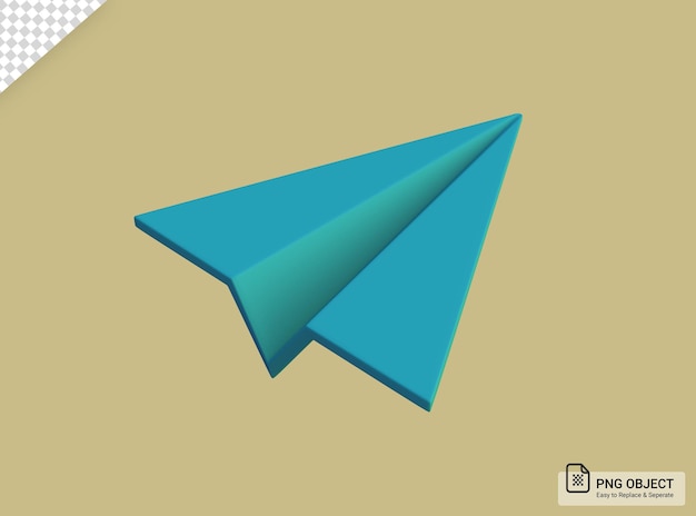 Objeto renderizado em 3d de avião de papel azul