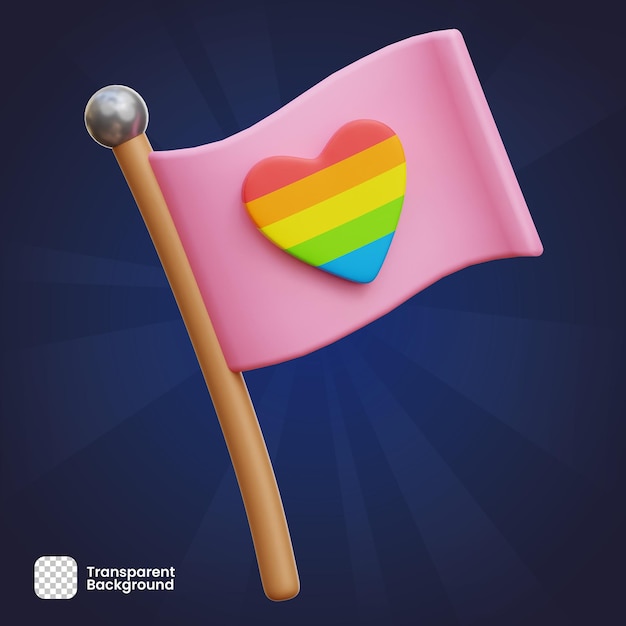 PSD objeto de representación 3d bandera rosa lgbtq con corazón de amor arcoíris png transparente psd premium