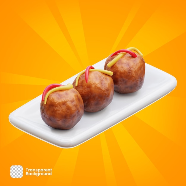 Objeto de representación 3D Takoyaki japonés en plato PNG transparente PSD premium PSD premium