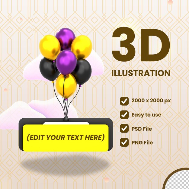 Objeto de saludo de globo de ramadán de ilustración 3d PSD Premium