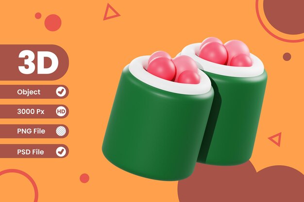 Objeto de sushi japonés de ilustración 3d