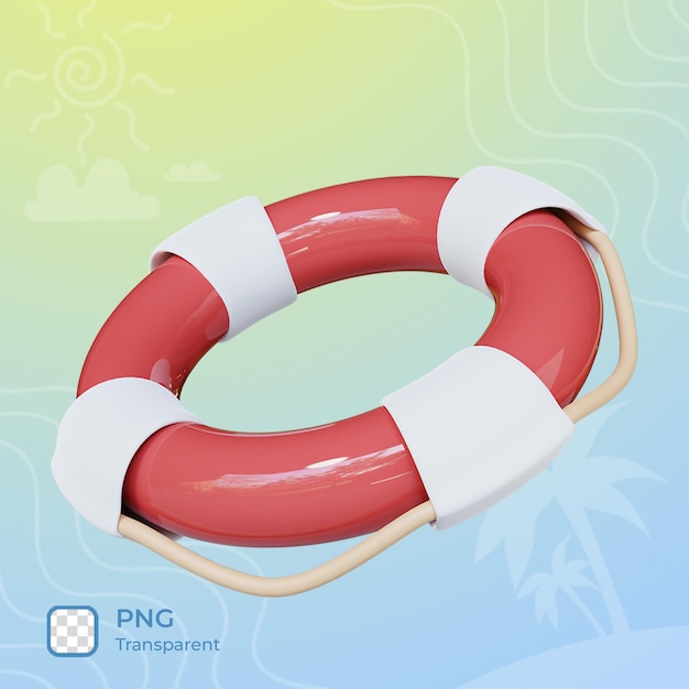 Objeto de tema de verano de icono de procesamiento de ilustración 3d de Lifebuoy