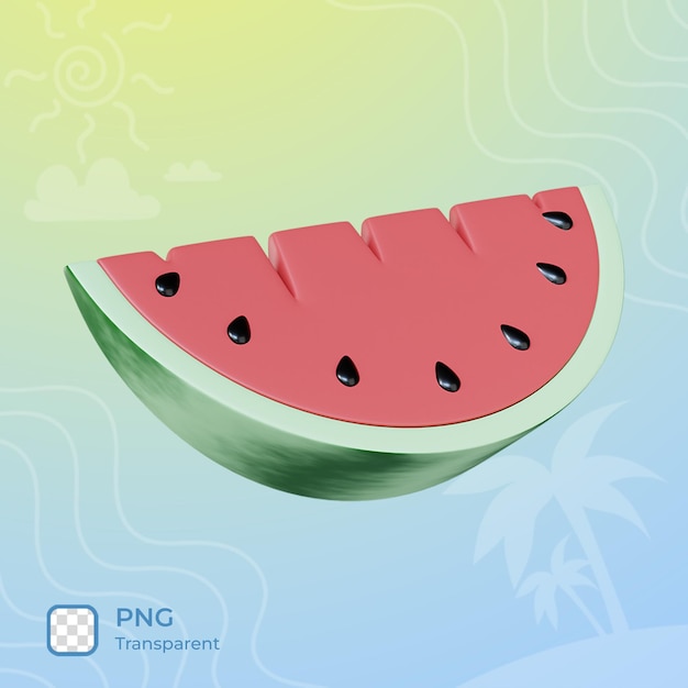 Objeto de tema de verano de icono de procesamiento de ilustración 3d de sandía