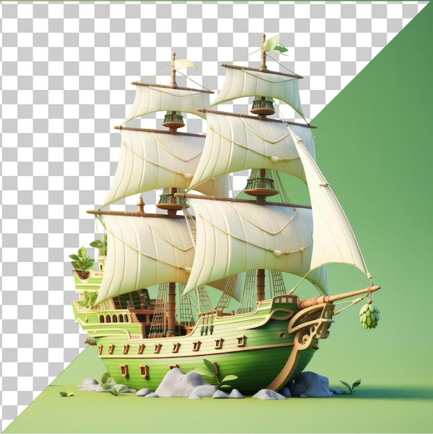 PSD objeto transparente 3d dibujos animados de piratas navegando por los mares