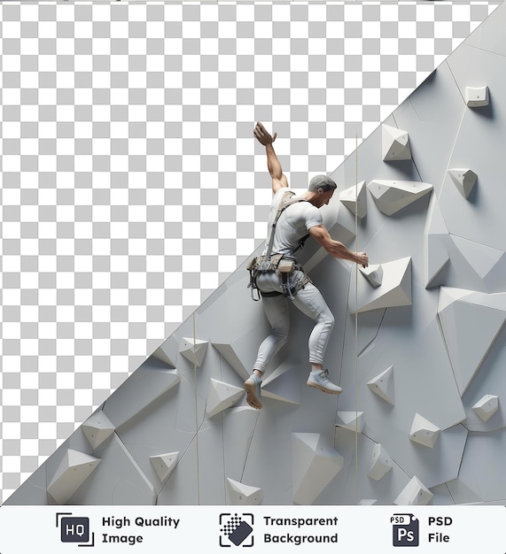 Objeto transparente 3d escalador de roca alcanzando nuevas alturas renderización 3d