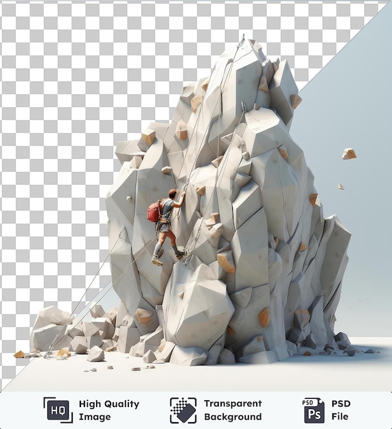 PSD objeto transparente 3d escalador de roca alcanzando nuevas alturas