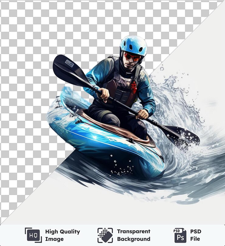 PSD objeto transparente 3d en kayak abordando el agua blanca
