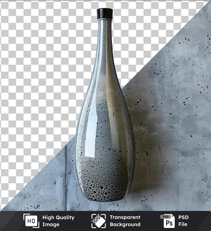 PSD objeto transparente botella de sake en una pared de hormigón