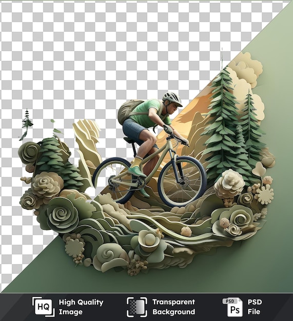 PSD objeto transparente dibujos animados de ciclistas de montaña en 3d conquistando senderos desafiantes de descenso