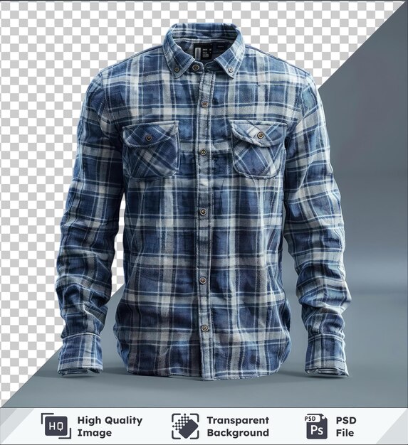 PSD objeto transparente elegante camisa a cuadros azul para hombres con cuello y bolsillo azules emparejados con una manga larga