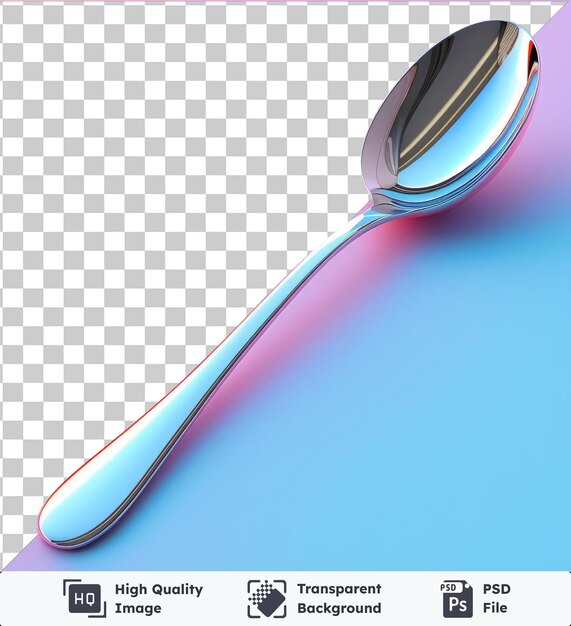 PSD objeto transparente en forma de cuchara sobre un fondo azul