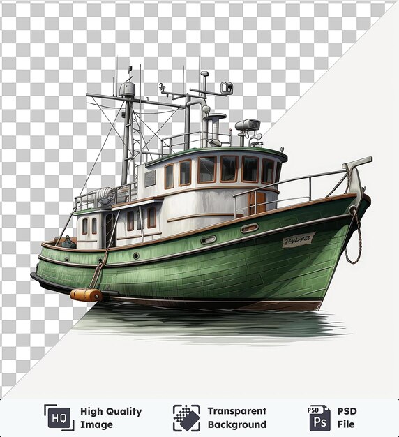 PSD objeto transparente fotográfico realista barco de pesca de un pescador