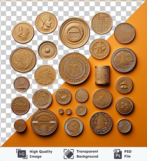 PSD objeto transparente fotográfico realista coleção de moedas de numismatist_s