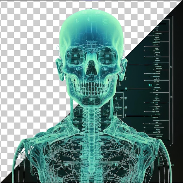 PSD objeto transparente fotográfico realista técnico de rayos x _ s rayos x resultados 3d un cráneo humano