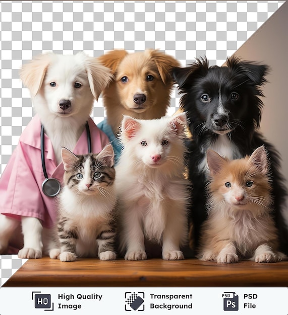 PSD objeto transparente fotográfico realista veterinário _ s hospital animal um grupo de cães gatos e gatinhos