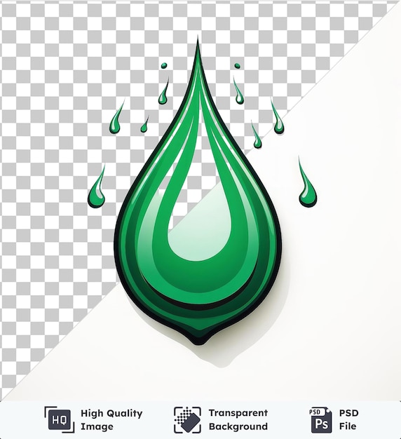 PSD objeto transparente gota de tinta em água símbolo vetorial esmeralda gota verde de líquido em um fundo isolado