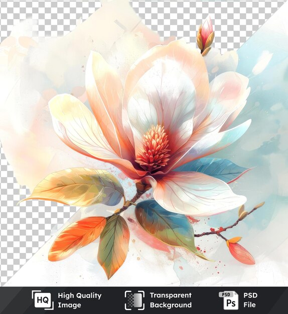 PSD objeto transparente hermosa acuarela magnolia flores y hojas clipart