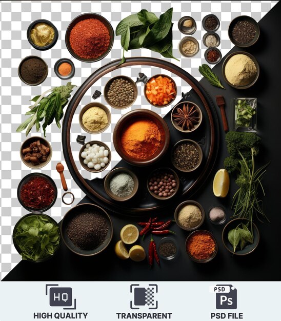 PSD objeto transparente ingredientes de culinária gourmet asiática definir uma coleção de tigelas em várias cores e tamanhos, incluindo uma pequena tigela marrom uma tigela preta uma tigela castanha e preta e um