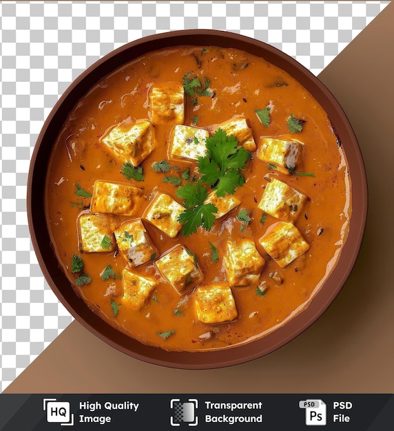 Objeto transparente manteiga de paneer masala em uma tigela