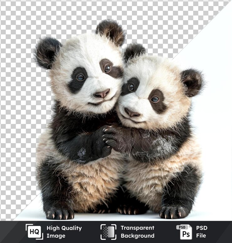 PSD objeto transparente pandas bebés en poses caprichosas con orejas negras nariz ojos y patas