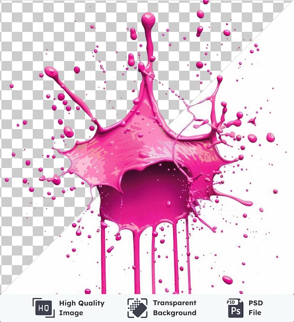 PSD objeto transparente salpicaduras de pintura símbolo vectorial líquido magenta vibrante salpicando sobre un fondo aislado