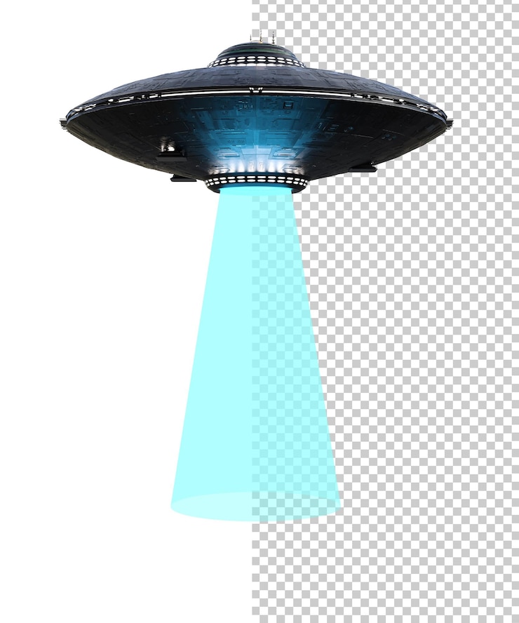 PSD objeto voador não identificado na renderização 3d de fundo transparente