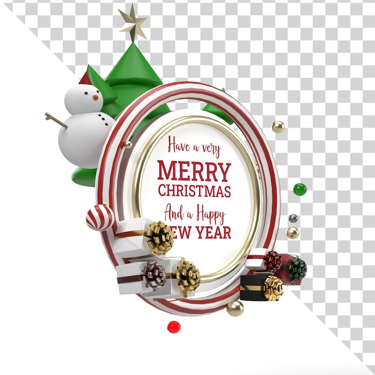 PSD objeto volador de maqueta de render 3d de navidad con vista lateral de adorno de navidad