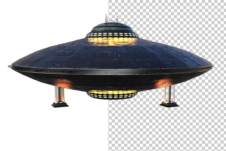 PSD objeto volador no identificado en el render 3d de fondo transparente