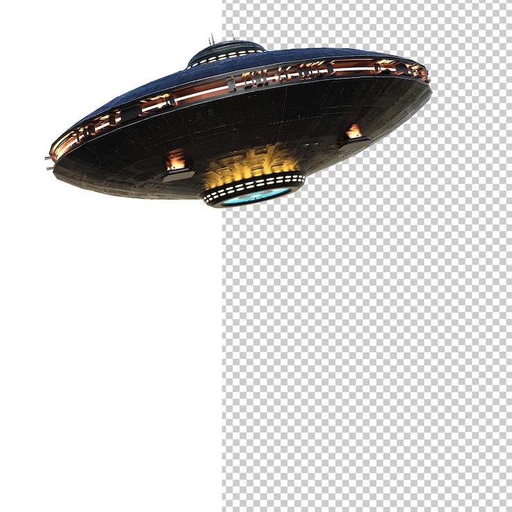 PSD objeto volador no identificado en el render 3d de fondo transparente