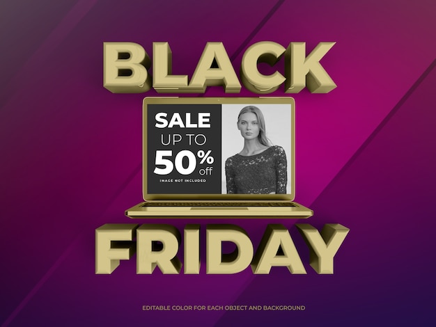 PSD objetos 3d e laptop para black friday