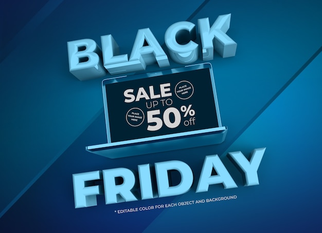 PSD objetos 3d e laptop para black friday