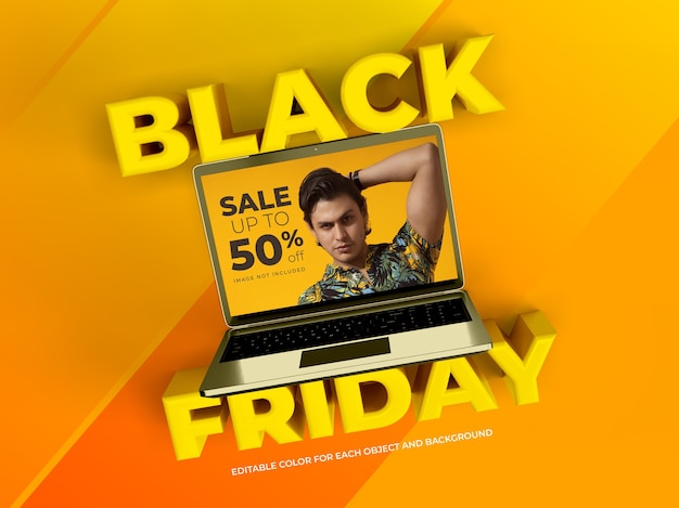 PSD objetos 3d y laptop para black friday