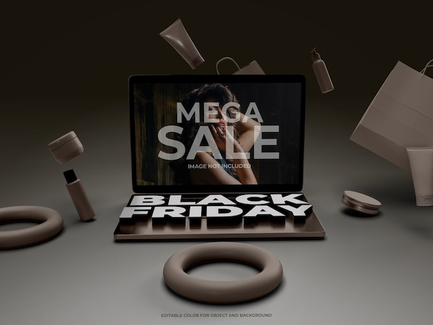 PSD objetos 3d y laptop para black friday