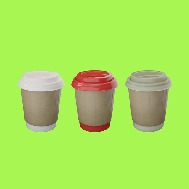Objetos 3D que representan vasos de café.