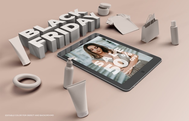 PSD objetos 3d y tablet para black friday