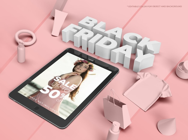 PSD objetos 3d y tablet para black friday