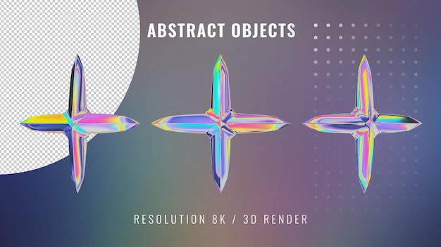 Objetos abstractos 3D Chrome en forma de cruz