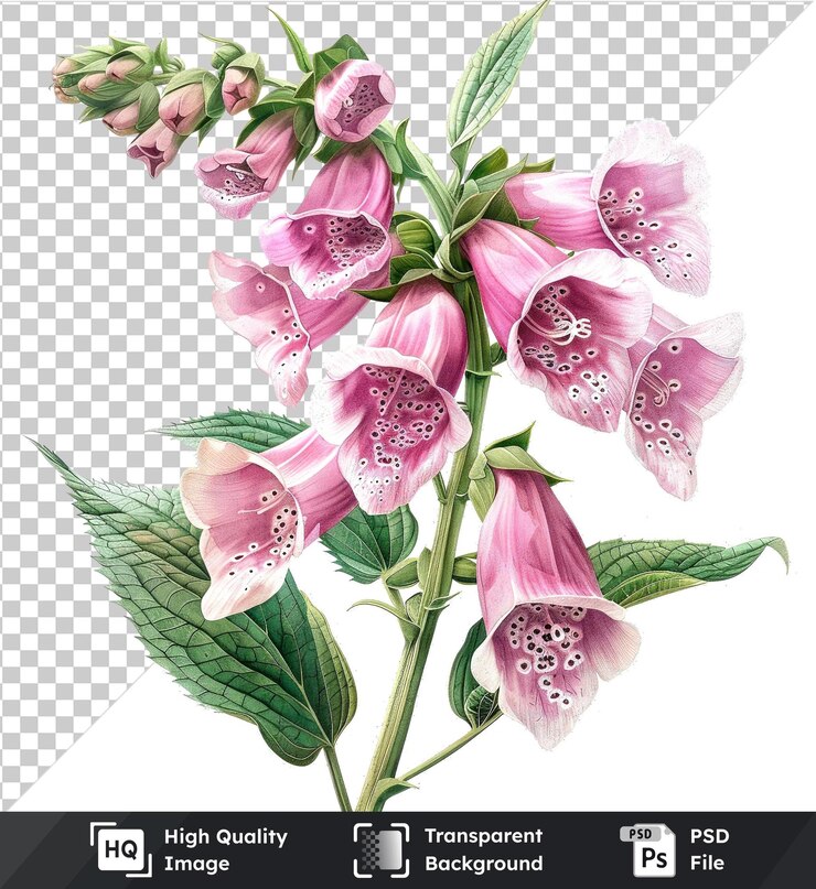 PSD objetos transparentes flores y hojas de uña de zorro clipart acuarela