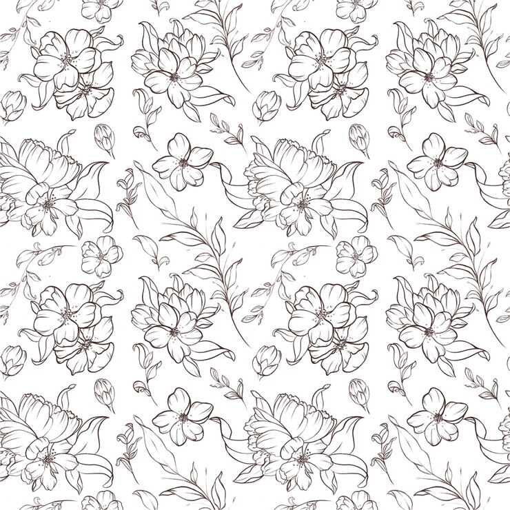 PSD esta obra de arte muestra un delicado patrón floral dibujado a mano lleno de varias flores y hojas