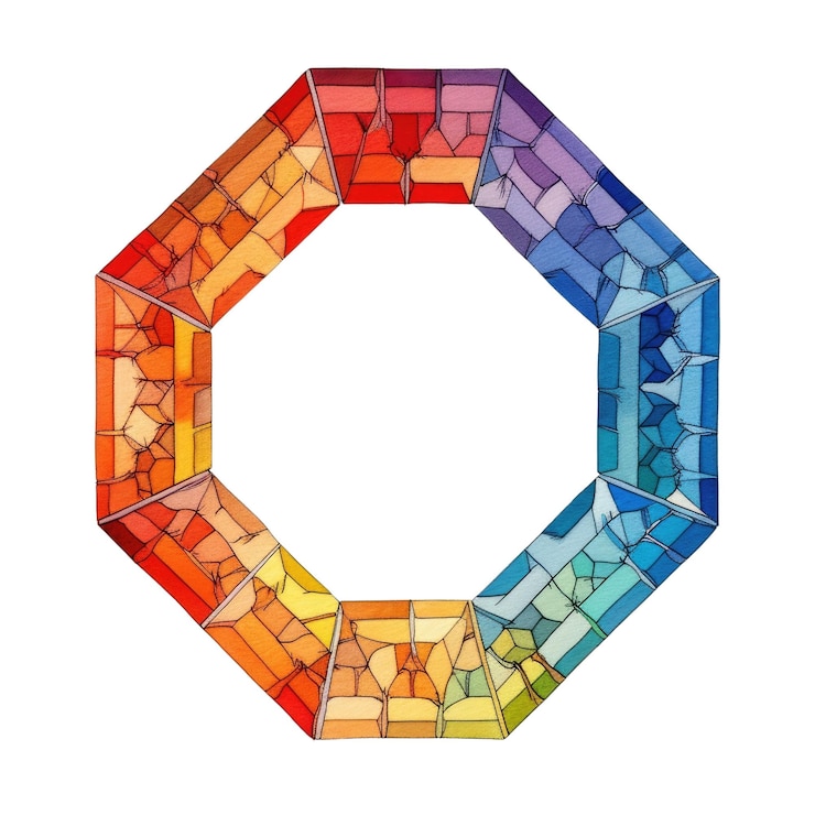 PSD obra de arte moderna simples e simétrica de cores vivas em forma geométrica aig35