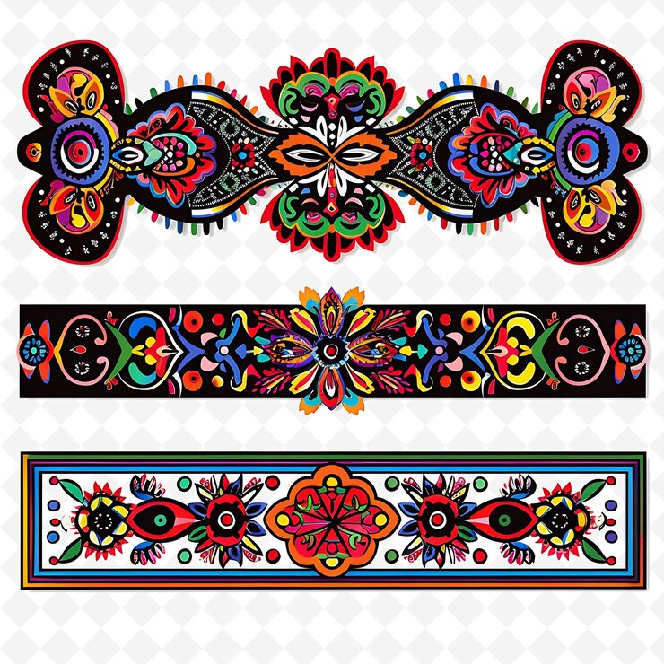 PSD obras de cuentas huichol mexicanas con motivos tradicionales borderlines png diseños únicos de motivos estilizados